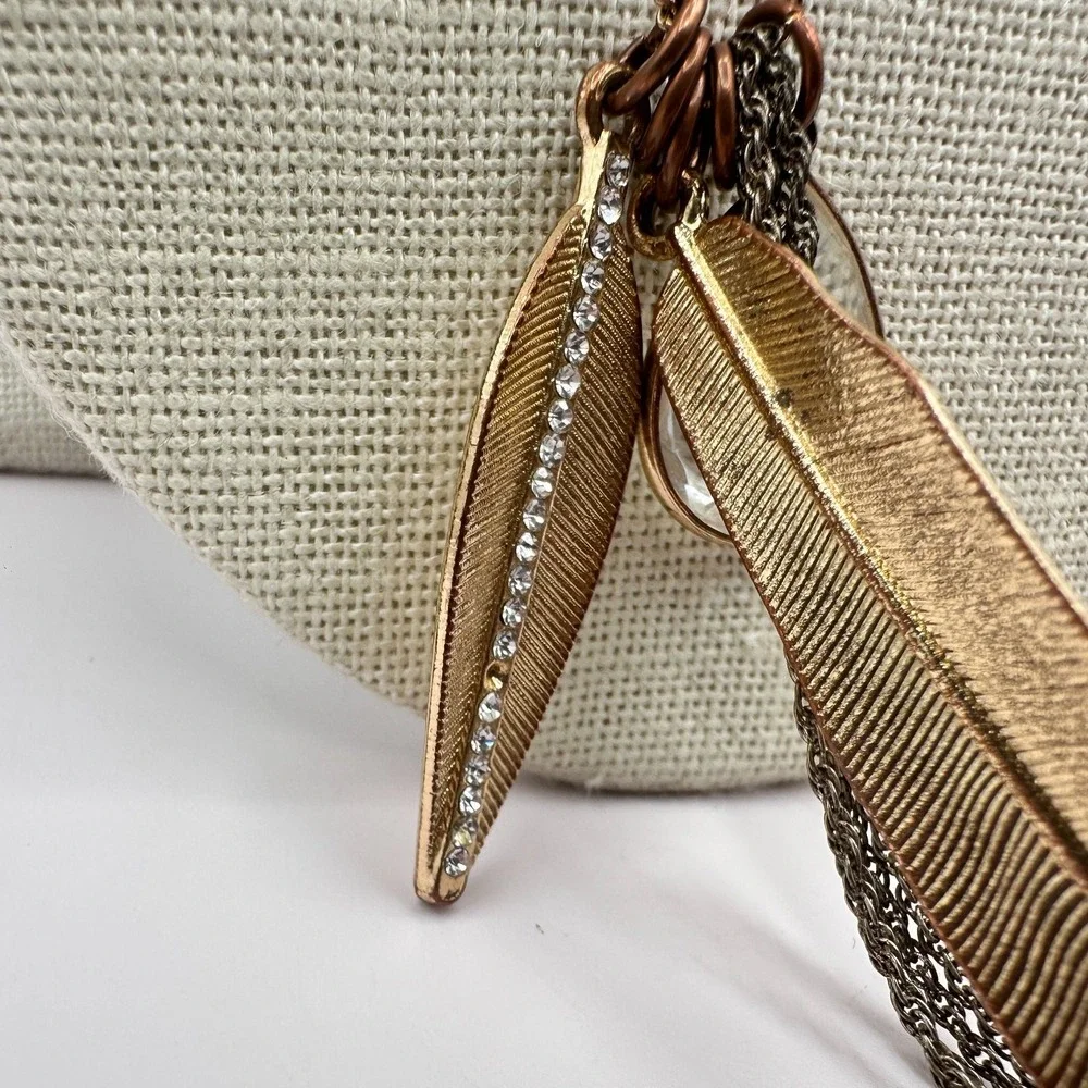 Vintage Y2K Feather Charm Rhinestone Faux Pearl Pendent Necklace Fashion Jewelry